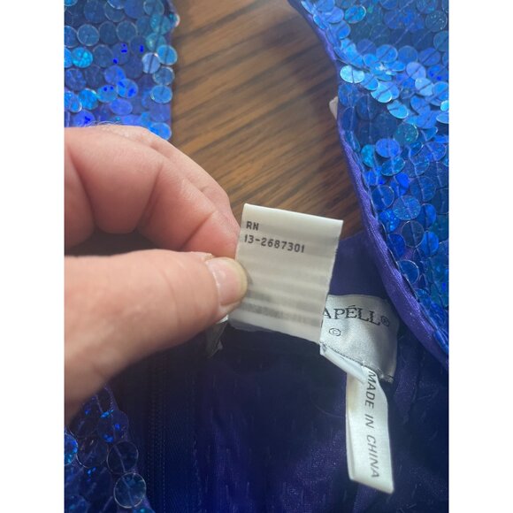Adrianna Papell Evening blue sequined short sleeved party prom dress size 4 - Picture 5 of 5